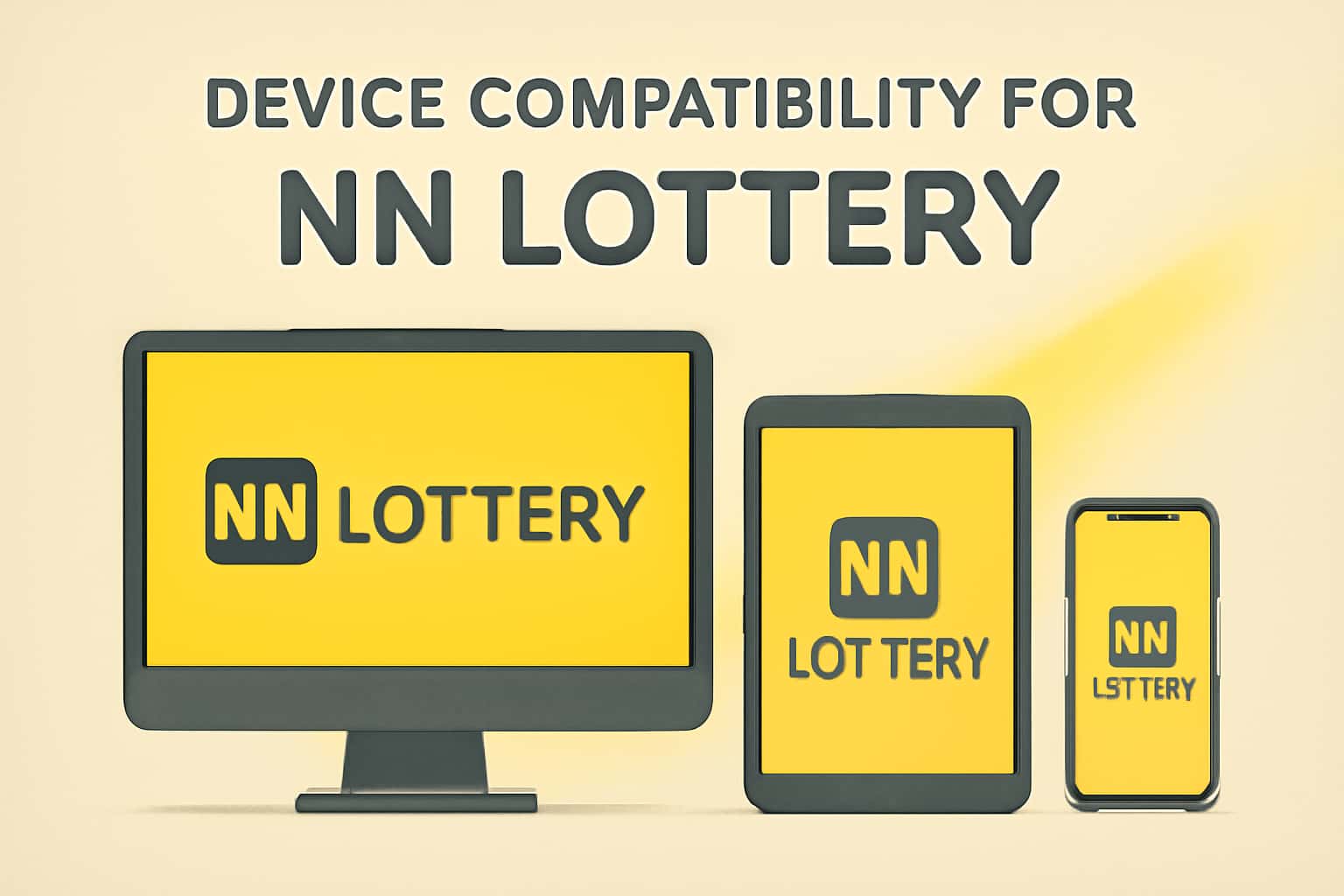 An informative illustration focused on device compatibility for the NN Lottery app.