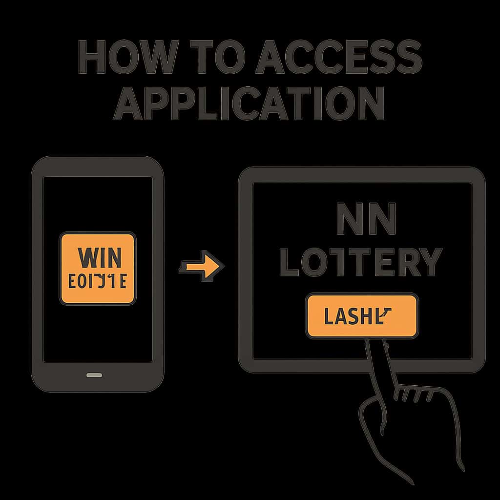 Illustration detailing steps to access the NN Lottery application.