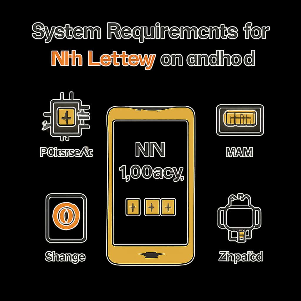 An illustration depicting the system requirements for NN Lottery on Android.