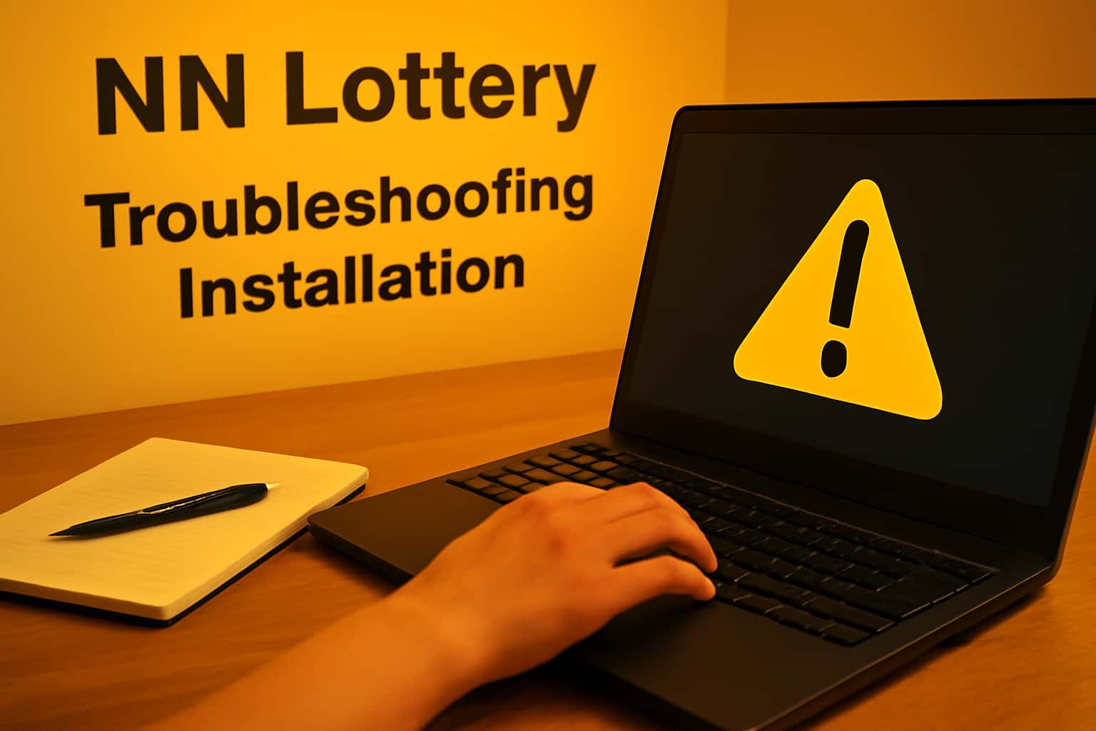 An informative scene representing troubleshooting steps for NN Lottery installation.